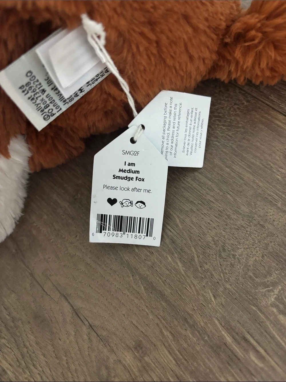 Jellycat medium smudge fox NWT
